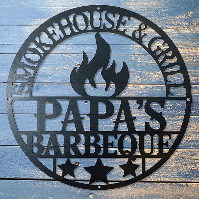 Custom BBQ Metal Sign - Personalized Grill Name Hanging Decor - Outdoor Kitchen Bar Accessories - Housewarming, Birthday Gift for Dad, Grandpa, Husband