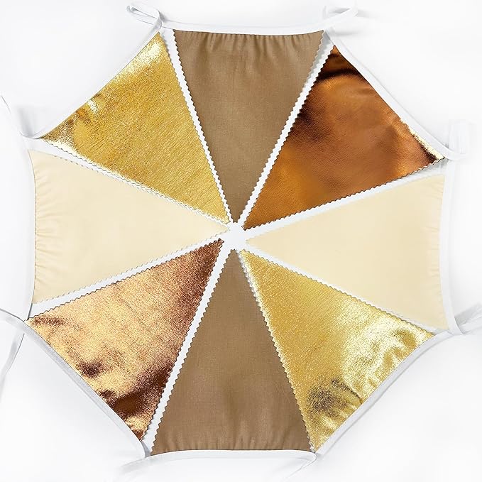 32Ft Martini Party Decorations Metallic Gold Brown Pennant Banner Fabric Triangle Flag Garland Streamers for A Tini Bit Older Birthday Boho Woodland Teddy Bear Jungle Baby Shower Bar Decor Supplies