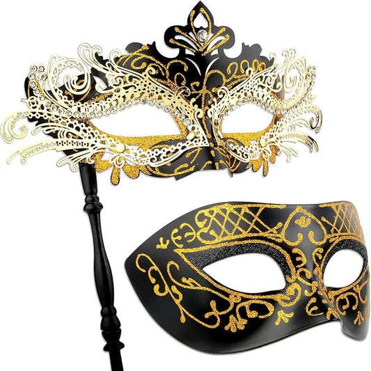 Hoshin Masquerade Mask for Couple, Mardi Gras Deecorations Venetian Masks with Stick for Womens