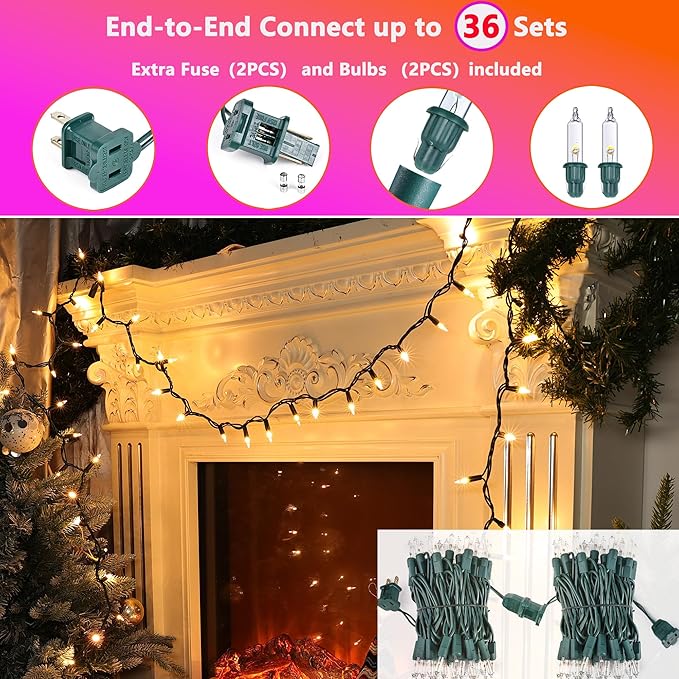 Joomer Mini Christmas String Lights - 19.5FT 100 LED Plug-in String Light, Connectable Waterproof Fairy Lights for Indoor Outdoor Decor, Patio, Home, Garden,Holiday,Christmas Decoration - Warm White