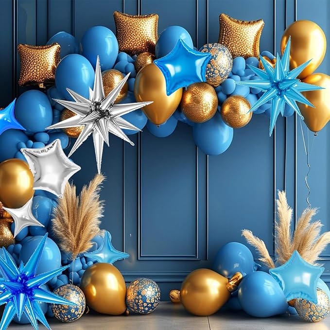21 Pcs Star Balloons,22/18/10 Inch Star Foil Mylar Balloon,Spike Balloon and Four Pointed Balloons for Party Supplies Christmas Birthday Wedding Photo Booth (Silver Blue Light Blue)