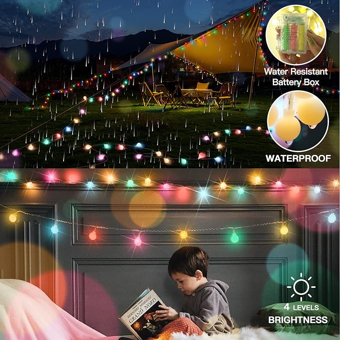 suddus Globe String Lights Bedroom, 100 Led Battery Powered Fairy Lights, Indoor String Lights for Classroom, Backyard, Patio, Garden, Party, Bedroom, Living Room, Easter, 6 Colorful Light