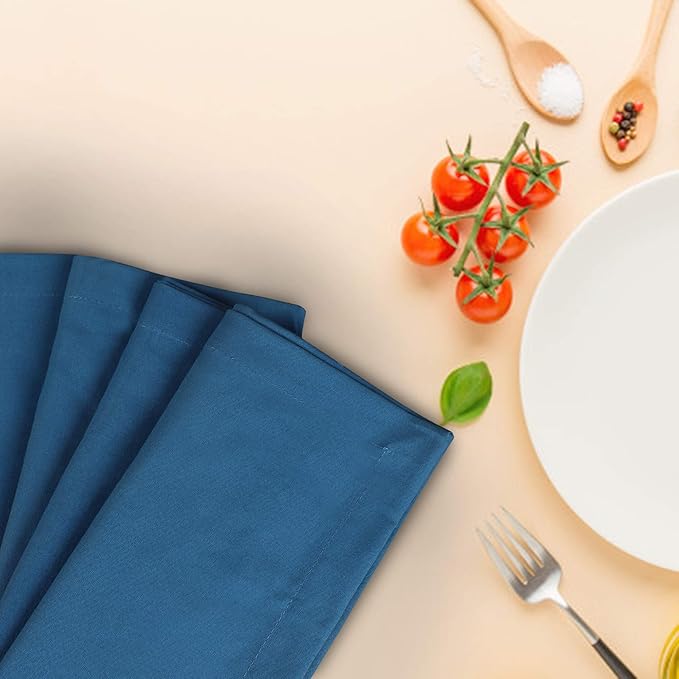 Dinner Cloth Napkins Set of 12, Premium Soft Cotton 20x20 Inches, Highly Absorbent, Hotel Quality Reusable & Washable Dinner Napkins with Mitered Corner Napkins for Home & Weddings - Ink Blue
