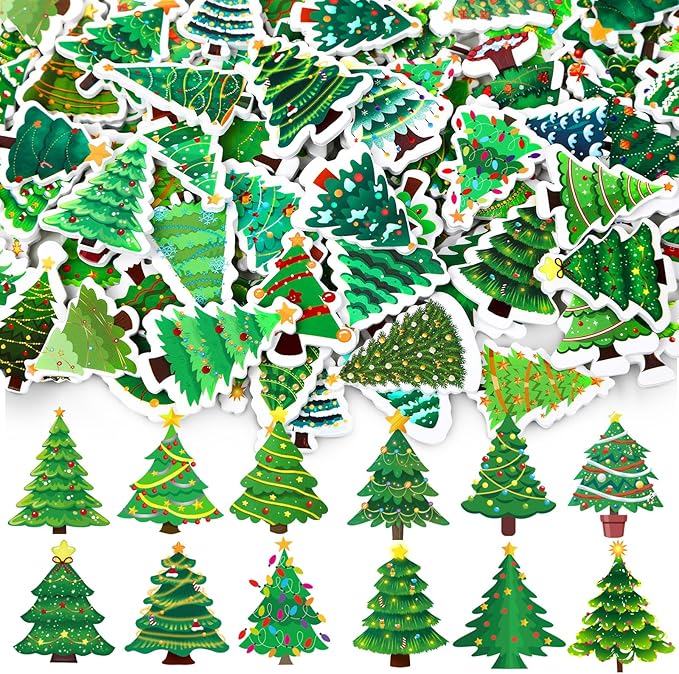 JULBEAR Christmas Tree Foam Stickers, 300 Pcs Bulk Self-Adhesive Christmas Tree Stickers for Arts Crafts Winter Christmas Xmas Tree Theme Party Favors Decoration Envelope Home DIY Supplies