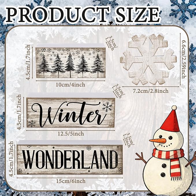 4 Pcs Christmas Table Decorations Wooden Snowflake Decor Winter Tiered Tray Decor Rustic Snow Block Signs Gift Farmhouse Christmas Centerpiece for Winter Wonderland Party Kitchen Home