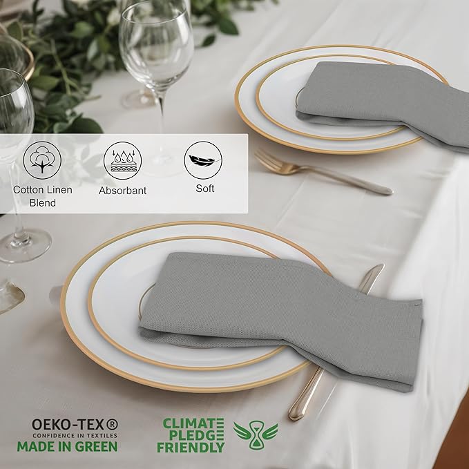 Ruvanti Linen Napkins Set of 6, 18x18 Cloth Napkins, Cotton Linen Blend Napkins Cloth Washable, Soft, Reusable Dinner Napkins for Wedding, Parties, Christmas, Thanksgiving, Everyday Use - Wild Dove