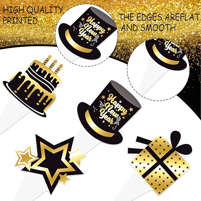 48Pcs New Years Eve Party Cupcake Toppers Happy New Year Countdown Clock Theme Cupcake Toppers for Hello 2026 Party Decorations Midnight Countdown Events Supplies