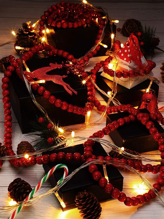 16 Feet Christmas Wood Bead Garland Wooden Bead Garland for Christmas Tree Holiday Decoration