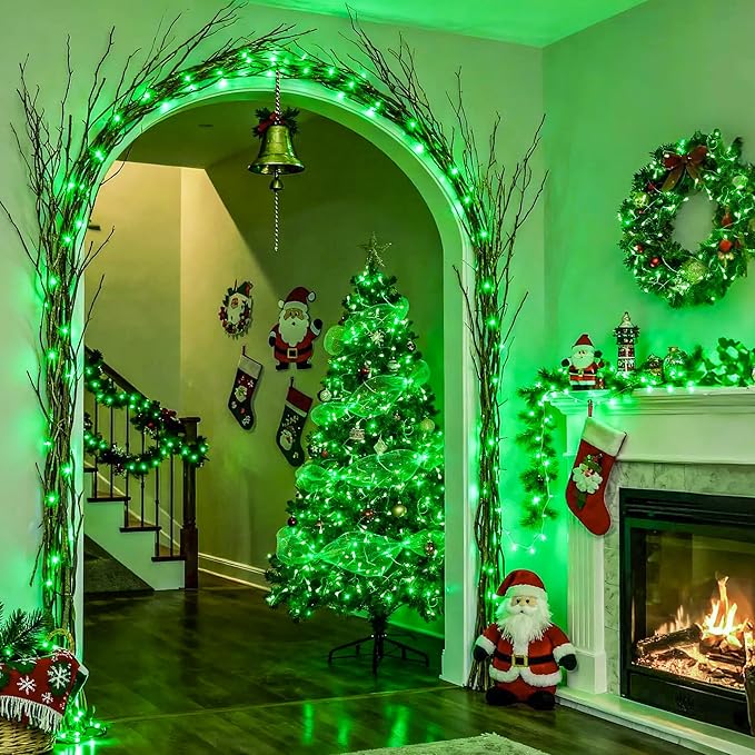 JMEXSUSS Connectable 100 LED Green Christmas Lights, 8 Modes Plug-in Green Lights Indoor, 33ft Clear Wire Grinch Twinkle String Light Outdoor for Grinch Christmas Tree Xmas Decor