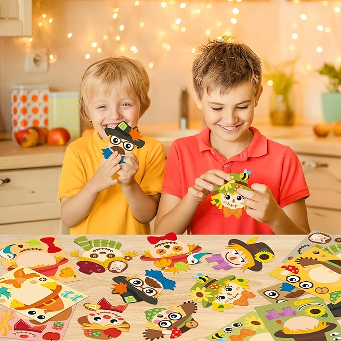 CY2SIDE Fall Scarecrow Sticker Sheets - 40PCS Autumn Harvest Make a Face Sticker Games for Kids School Rewards Make Your Own Scarecrow Decals Fall Thanksgiving DIY Party Favors Art Project