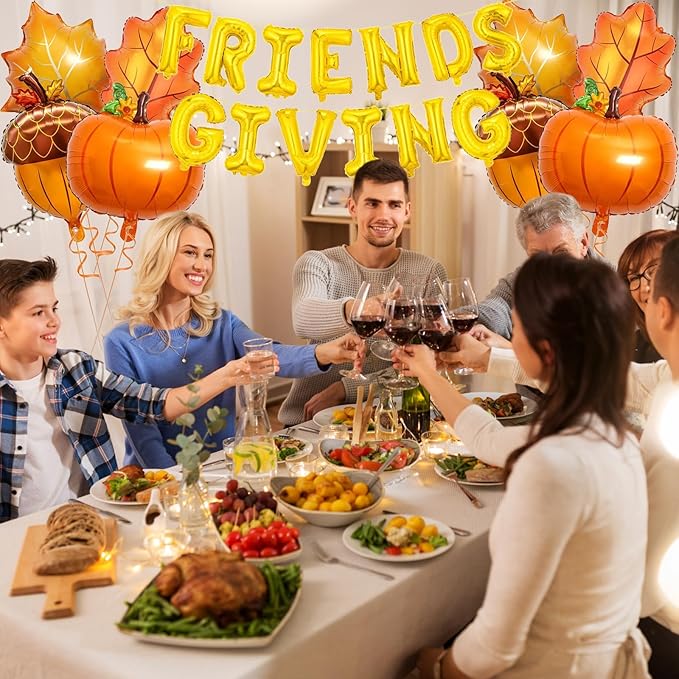 Fall Friendsgiving Balloons Banner Large Premium Foil Pumpkin Maple Leaf Pinecone for Autumn Thanksgiving Friends Party Baby Shower Birthday Backdrop