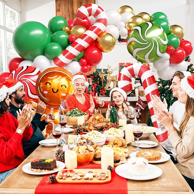Christmas Balloon Arch Kit, Gingerbread Man Balloon Garland with Green Red White Balloons Candy Cane Foil balloons for Christmas Party Decorations Xmas Party Supplies