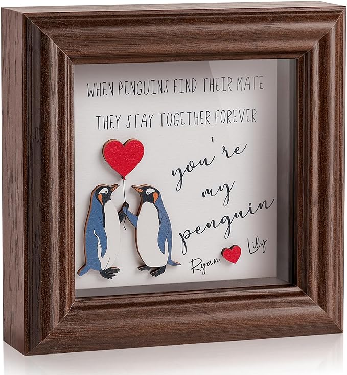 Valentine’s Day Gifts Shadow Box Frame – You Are My Penguin Gifts for Her Him, Cute Couple Gift, 3D Wooden Penguin Love Picture Frame, Anniversary Christmas Birthday Gift for Boyfriend Girlfriend (PenguinBN)
