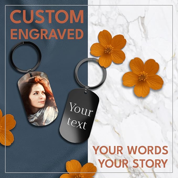 Custom Picture Keychain with Engraved Text – Personalized Gift for Boyfriend, Girlfriend – Anniversary – Made in USA