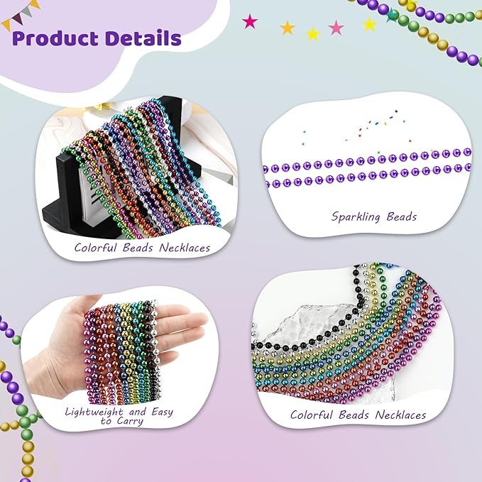 SHAOQINLIN 24 PCS Purple Mardi Gras Beads, Purple Beads Necklaces 33" Metallic Beaded Costume Necklaces Party Necklaces for Halloween Mardi Gras Parade Throws Wedding Birthday Party Favors