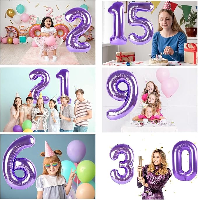 Purple Number Balloons, 40 Inch Purple Balloon 6.6 Helium Balloon 6th Birthday for 6 Years Birthday Decoration Children Girls Boys