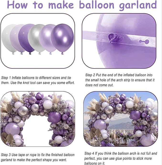 Purple White Balloon Arch Kit - Double-Stuffed in Lavender & Pearl featuring Metallic Lilac for Baby Shower, Wedding, Birthday Decor