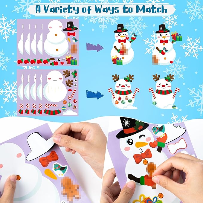 CY2SIDE Snowman Make a Face Sticker Sheets - 40PCS Make Your Own Winter Snowman Stickers Craft Games for Kids School Reward DIY Winter Christmas Party Favors for Kids Classroom Activities Home Project