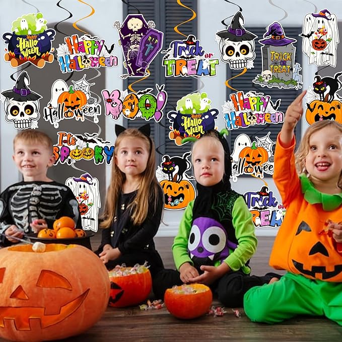 48Pcs Halloween Hanging Swirl Decorations, Cute Pumpkin Ghost Bat Ceiling Hanging Swirls Halloween Party Hanging Swirls Streamers for Trick or Treat Birthday Baby Shower Party Decor Supplies