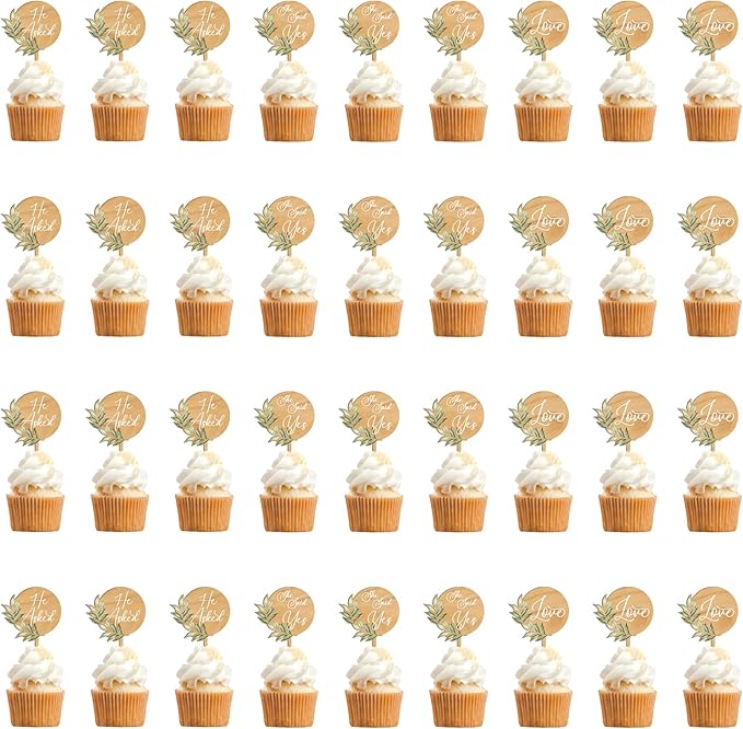 36 PCS Engagement Party Cupcake Toppers She Said Yes Cake Cupcake Decorations in Wood
