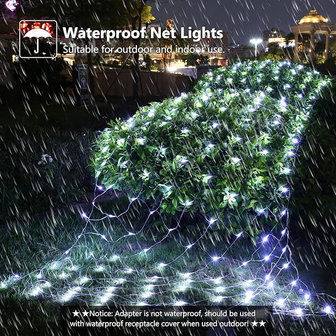 11.5ft x 5ft Christmas Net Lights Outdoor, 360 LED Net Lights with 8 Modes, Connectable, Timer, Waterproof Low Voltage Bush Mesh Fairy String Light for Yard Bush Christmas Indoor Decorations (White)