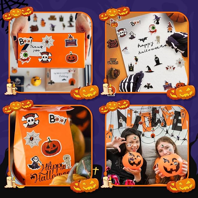 JULBEAR Halloween Foam Stickers Bulk, 300 Pieces Pumpkins Jack Ghost Bats Monster Color Printing Pattern Self-Adhesive Foam Stickers for Crafts Holiday Cards Home Halloween Party Decoration Supplies