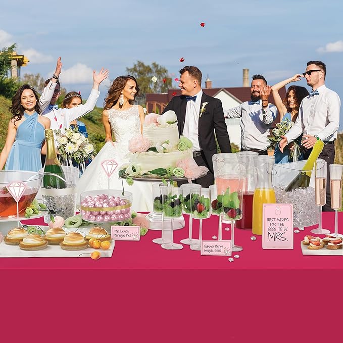 WNINK 6 Pack Bright Red Plastic Tablecloth Disposable Table Covers 54" x 108" Table Cloths for Bridal Shower Engagement Wedding Birthday Picnic Parties