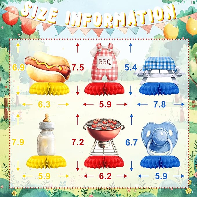 BabyQ Baby Shower Centerpieces – 12 PCS BBQ Honeycomb Table Decorations, Backyard Picnic Summer Baby Shower Décor