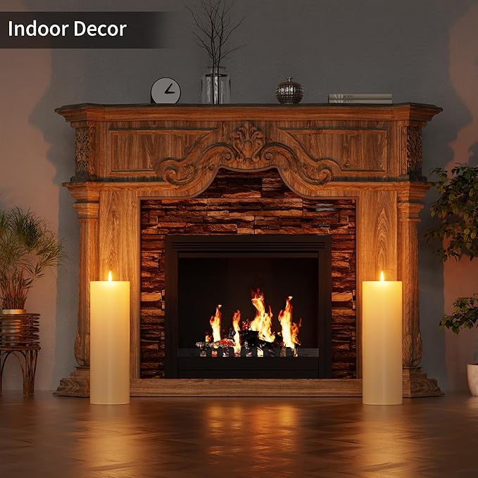 12" x 4" Large Outdoor Candles with Timer Waterproof Flickering LED Flameless Candles Battery Operated with Remote Fake Pillar Candles Realistic for Patio Porch Lanterns, Ivory 2 Pack