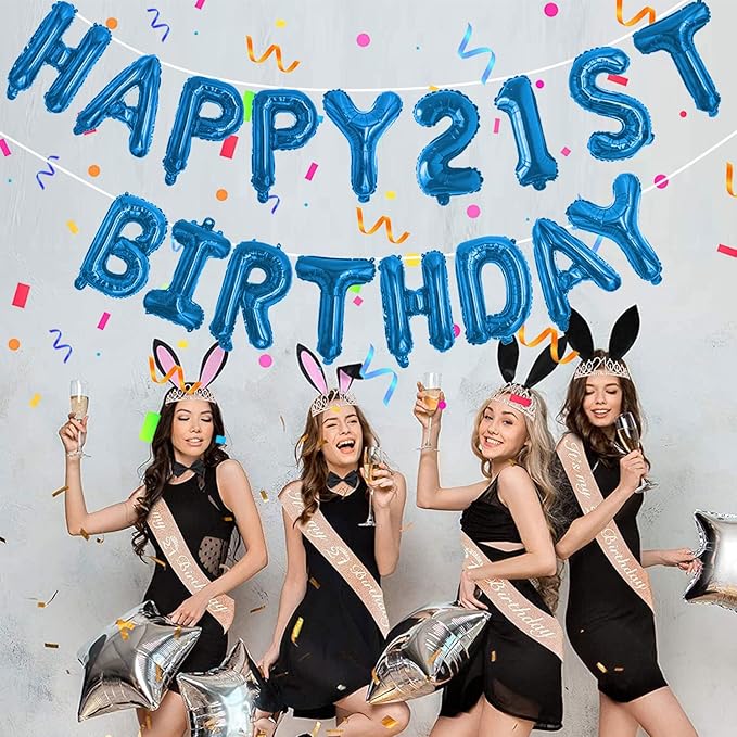 76pcs Happy Birthday Balloon Banner, Blue Balloons Letters, Personalized 16" Mylar Foil Birthday Decorations includes 2 Sets A- Z, 1 set Number 0-9 and "HAPPY BIRTHDAY" letters (with Balloon Pump)