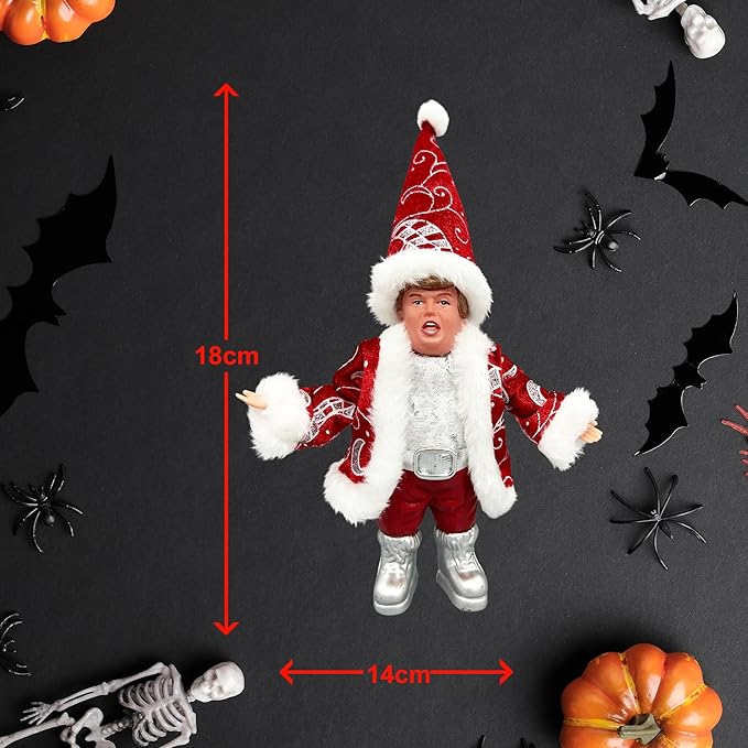 Mini Stand Glitzy Donald Trmp Santa Ornament 18cm (4pk) - Christmas Decoration, Donald Christmas Ornaments Plush for Christmas Party Holiday Home Garden Decor (RED)