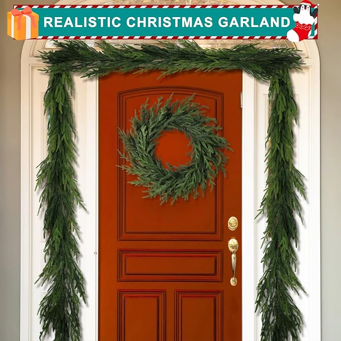 9 Ft Realistic Christmas Garland,Natural Droopy,Soft Bendable Cedar Garland, Lifelike Garland Christmas Decorations,Christmas Garland for Mantle,Winter Thanksgiving Decorations Indoor