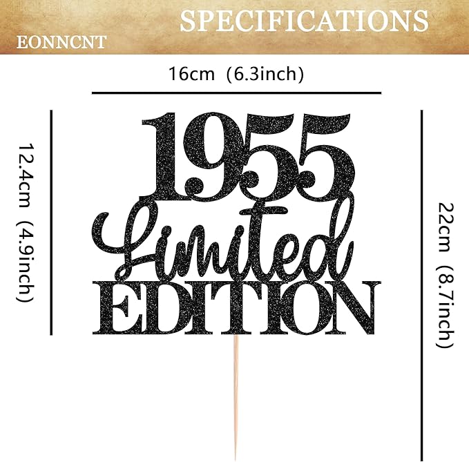 Limited EDITION 1955 Cake Topper - Black Glitter Happy 70th Birthday Party Cake Decoration Supplies, Cheer to 70 Years Cake Bunting Decor for 70th Birthday Party Photo Booth Props