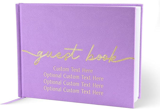 Promot Personalized Guestbook for Party (Lavender Purple) - 110 Lined Pages in Wood-Free Vegan Leather Hard Cover - Wedding Guest Book Sign in and Photos, Baby Shower, Birthday or Graduation