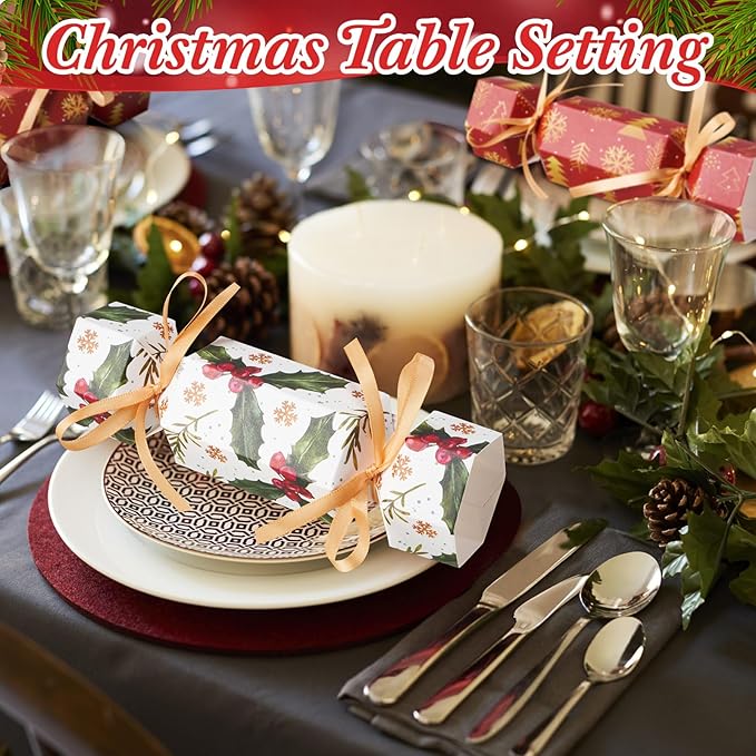 Xinnun 50 Packs Christmas Cracker Kit No Snap Xmas Party Table Favors Snowflake Reindeer DIY Christmas Party Cracker Candy Boxes for Holiday Dinner Decoration Gift(Berry Style)