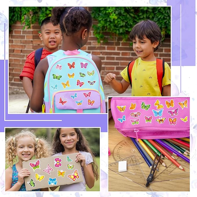 24 Sheets Butterfly Stickers for Kids, 370+ Pcs Spring Butterfly Decorative Stickers Bulk Preschool Sticker Sheets for Reward Craft Scrapbooking Water Bottles Gifts Bags Cards Party Favors Supplies