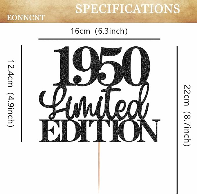 Limited EDITION 1950 Cake Topper - Black Glitter Happy 75th Birthday Party Cake Decoration Supplies, Cheer to 75 Years Cake Bunting Decor for 75th Birthday Party Photo Booth Props