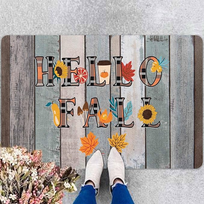 Fall Door Mat Hello Fall Doormat Welcome Mat Front Outdoor Autumn Harvest Vintage Doormats for Autumn Halloween Thanksgiving Farmhouse Decor, 30"x18"inch