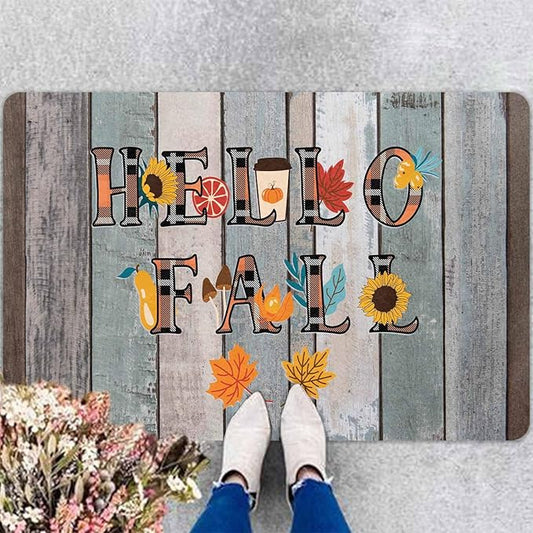 Fall Door Mat Hello Fall Doormat Welcome Mat Front Outdoor Autumn Harvest Vintage Doormats for Autumn Halloween Thanksgiving Farmhouse Decor, 30"x18"inch