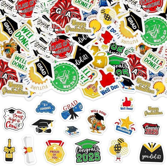 300Pcs Graduation Foam Stickers, Cute 2025 Graduation Sticker Congrats Grad Class of 2025 Stickers for Home Office School Classroom DIY Art Craft Grad Party Decoration Supplies