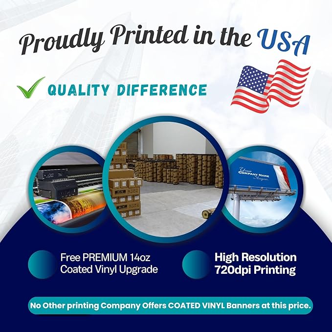 14oz Custom Vinyl Banner, Full Color, Premium Coated Material, Heavy Duty Sign, Backdrop, Indoor / Outdoor, For Advertising, Tadeshow, Occasions, Online Design or Print Your Design, 1 or 2 Sided (4 X 4 ft (H X W))