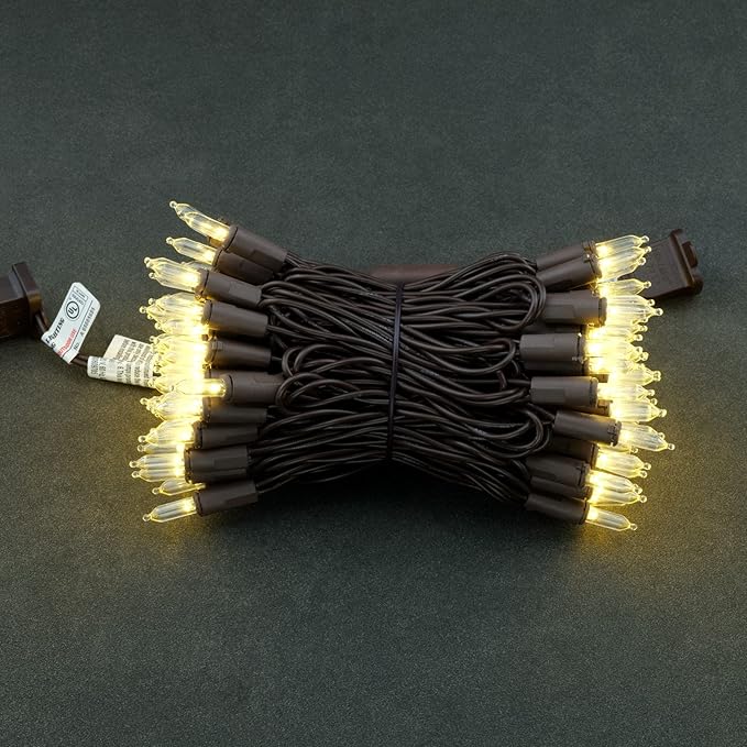 YULETIME Warm White LED Christmas Lights with Brown Wire, 33 ft 100 Count UL Certified Commercial Grade Holiday String Light Set (Warm White - Brown Wire)