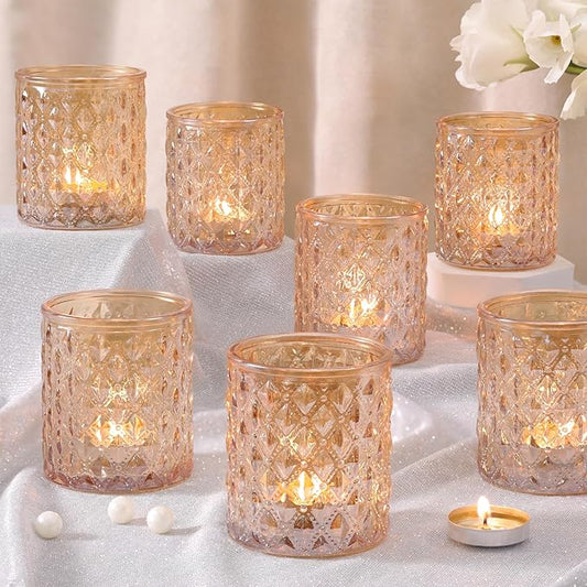 8Pcs Large Votive Candle Holders Gold Tea Light Candle Holders Glass Candle Holder for Wedding, Bridal Shower,Table Centerpiece,Party, Home Decor