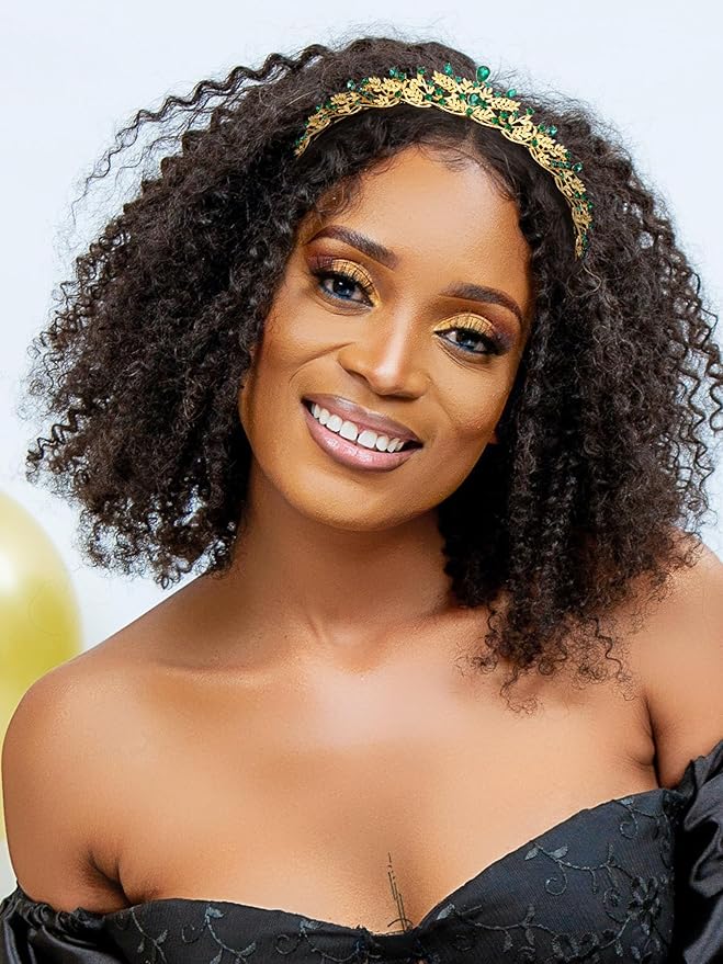 SWEETV Gold Princess Tiaras for Women Girls, Green Queen Crowns Tiaras Adult Headband for Bride Wedding Bridal Birthday Quinceanera Pageant Party Prom,Halloween Costume Cosplay Accessories