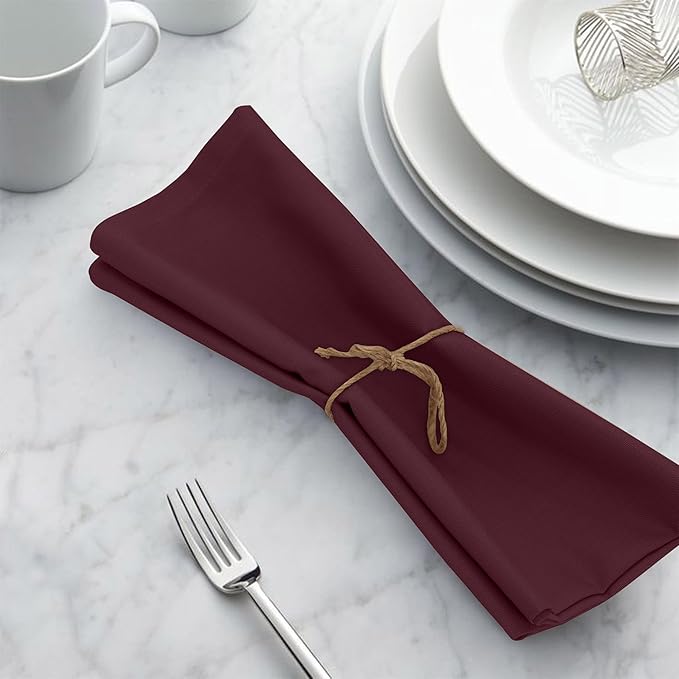 Ruvanti Cloth Napkins Set of 12, 18x18 Inches, 100% Cotton, Washable, Soft & Absorbent, Perfect for Wedding, Christmas, ‎Thanksgiving Dinners - Burgundy