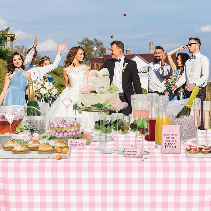 2 Pack Pink Gingham Tablecloth Rectangular Pink and White Checkered Tablecloths Disposable Plastic Pink Plaid Table Cover for Parties, Outdoor Picnic, Birthday, Wedding, Camping 54 × 108 Inch