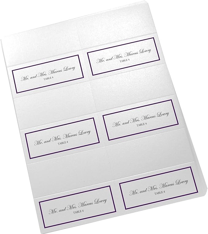 Single Line Border Printable Place Cards, Eggplant (Choose Color), Set of 60 (10 Sheets), Laser & Inkjet Printers - Wedding, Party, Dinner, and Special Events - Made in the USA