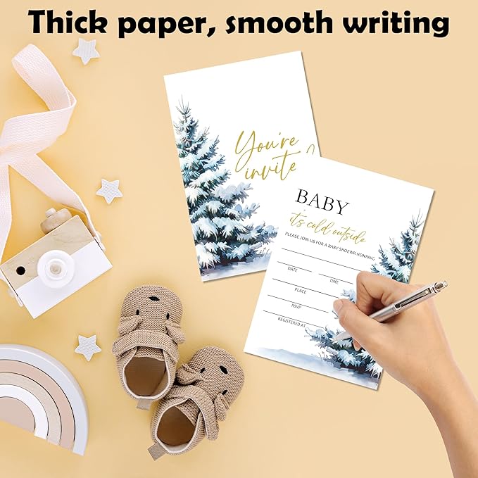 4'' x 6'' Baby It's Cold Outside Baby Shower Invitations - 25 Tree & Snow Invited Cards with Envelopes - Winter Announcement Invites for Boys & Girls, Gender Reveal Party Supplies & Decor -A04