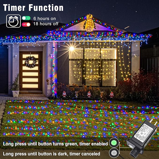 66FT 200 LED Christmas Lights Outdoor, Plug in Christmas String Lights Indoor, Waterproof & 8 Modes & Timer Function, Connectable Fairy Twinkle Light for Home Wedding House Decor, Multicolor