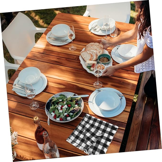 4pcs Cotton Buffalo Check Napkins with Fringe Black and White Checkered Cloth Napkins for Fall Halloween Wedding Machine Washable Rustic Farmhouse Table Decoration